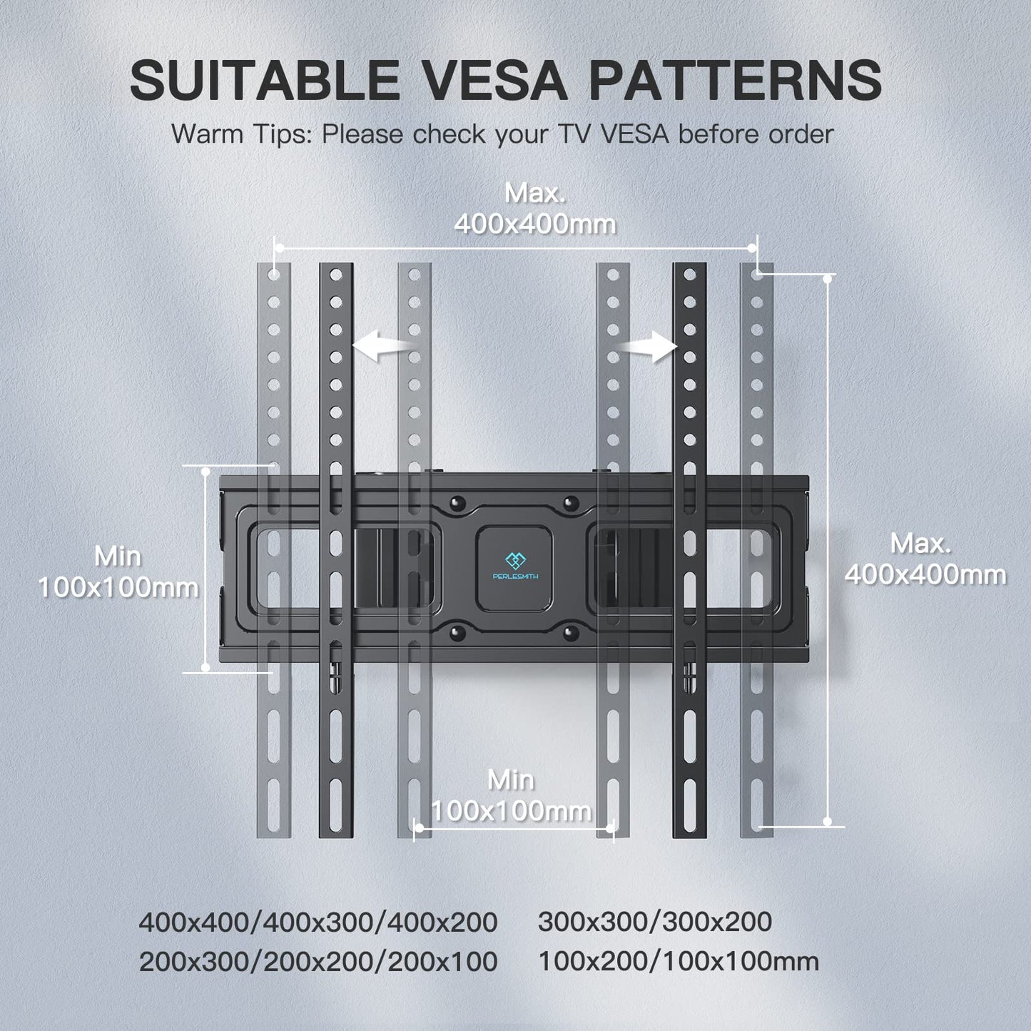 PERLESMITH TV Wandhalterung, Schwenkbare Neigbare TV Halterung für 26-70 Zoll Flach & Curved Fernseher oder Monitor bis zu 45kg, max.VESA 400x400mm